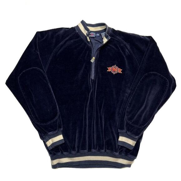 Regatta Sport Vintage Velour Jacket Raglan Sleeve Navy Zip Up Men's Medium Retro - Picture 1 of 9